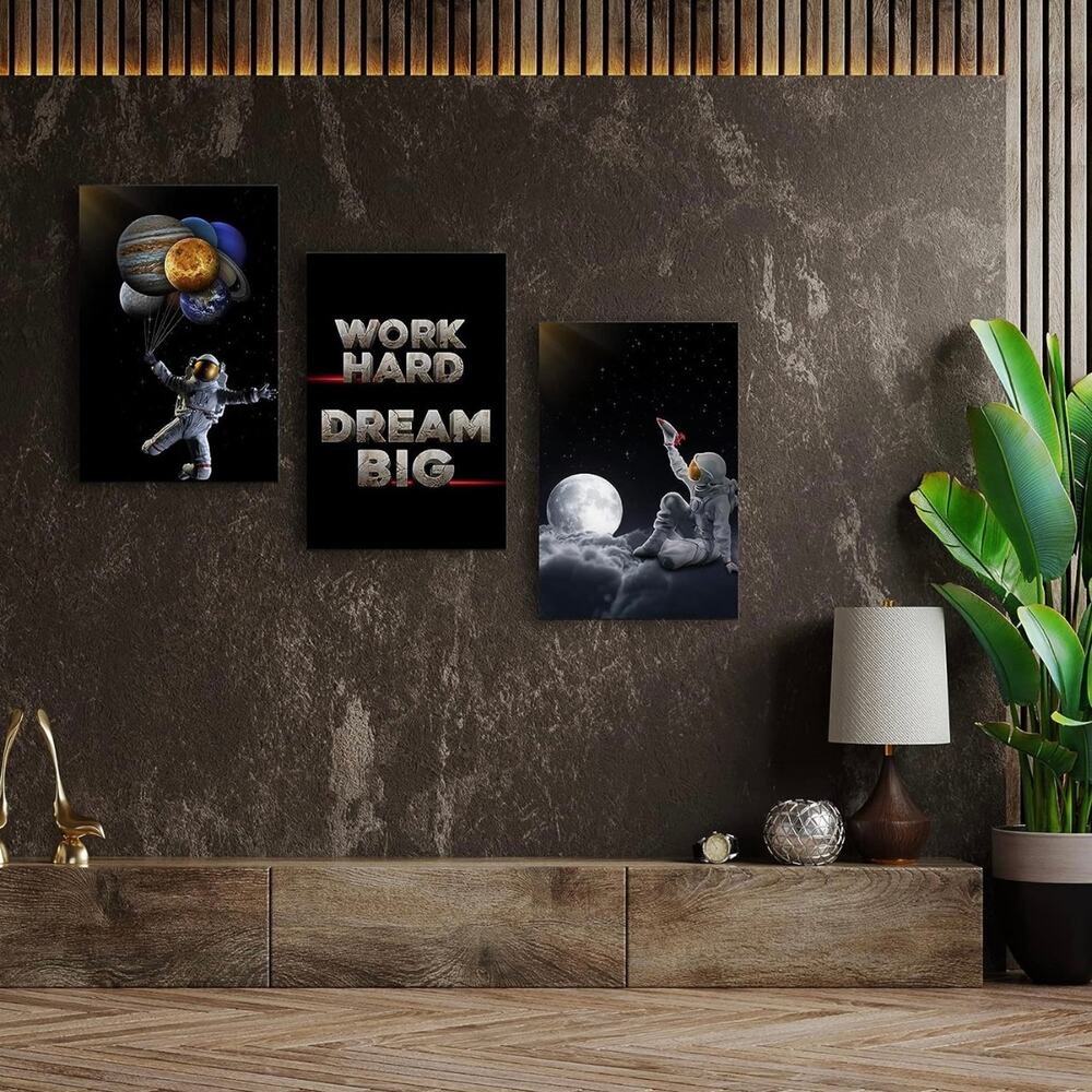 NIB 3x Framed Canvas - WORK HARD DREAM BIG